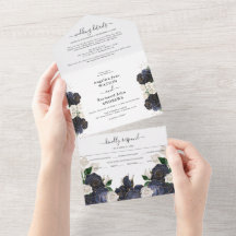 Casamento Floral Elegante em Azul Marinho e Branco