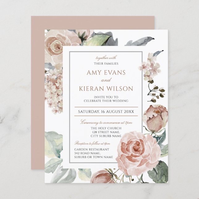 Casamento Floral Elegante Formal Orçamento Rosa Po (Frente/Verso)