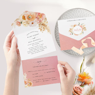 Casamento Floral Elegante Peach e Coral com RSVP A