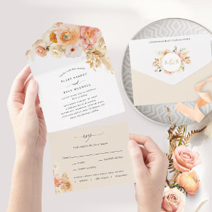 Casamento Floral Elegante Peach e Cream com RSVP A