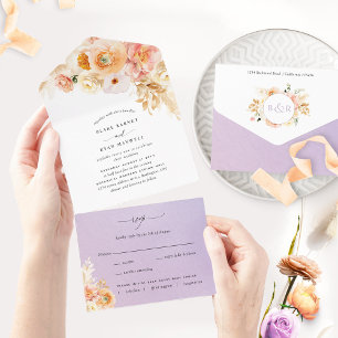 Casamento Floral Elegante Peach e Purple com RSVP
