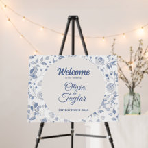 Casamento Floral em Aquarela Azul Desbotado