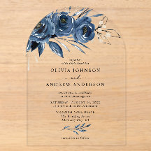 Casamento Floral em Aquarela Azul Marinho Elegante