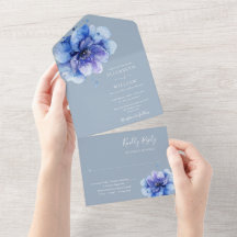 Casamento Floral em Aquarela Azul Moderno