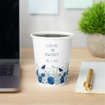 Casamento floral em aquarela azul vintage
