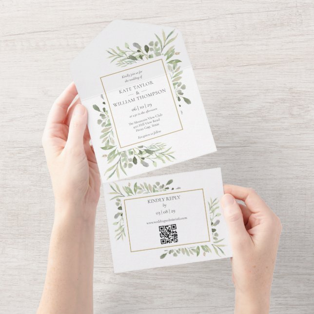 Casamento Floral em Aquarela com Código QR (Aba destacável)