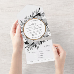Casamento Floral em Aquarela Preto e Branco