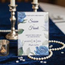 Casamento Floral em Aquarela Rosa Azul Elegante
