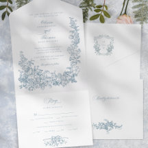 Casamento Floral em Arte Linear Azul Poeirento Rom