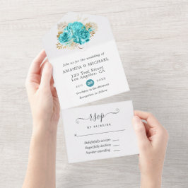 Casamento Floral em Azul Água e Dourado