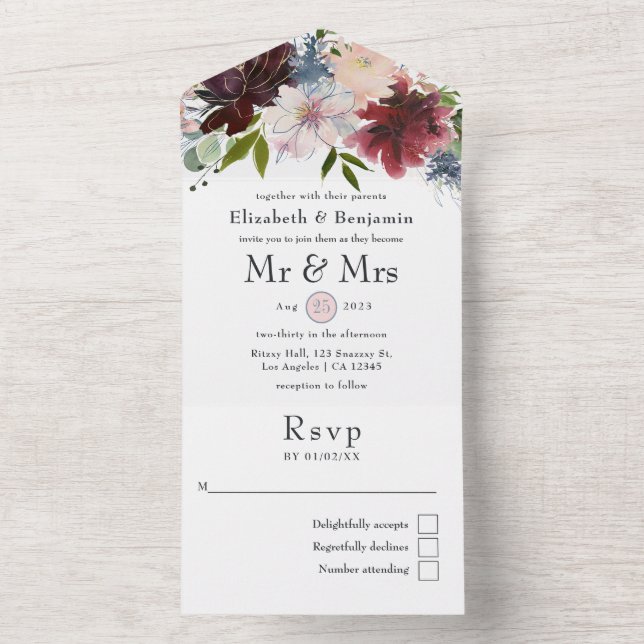 Casamento Floral em Borgonha, Bege e Azul Marinho (Interno)