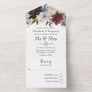 Casamento Floral em Borgonha, Bege e Azul Marinho