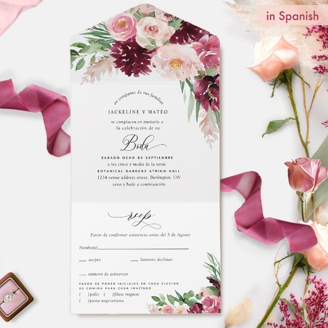 Casamento Floral Espanhol com Blush Burgundy Elega (Criador carregado)