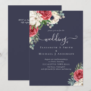 Casamento Floral Eucalyptus Greenery, Marinho Verm