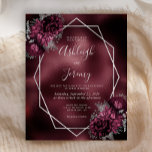 Casamento Floral Faux Foil Silver Silver Burgundy<br><div class="desc">Este elegante convite de casamento moderno apresenta um quadro geométrico prateado, decorado com flores de burgundy e prata, numa imagem de fundo de folha azul escuro e burgundy. O texto personalizável combina a escrita manual imétrica de cinzas prateadas, a placa de cobre e as fontes itálicas. O lado inverso apresenta...</div>