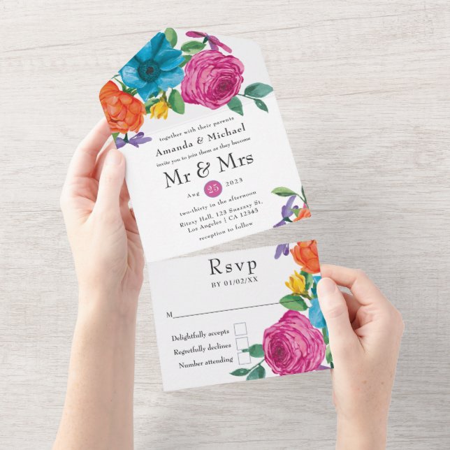 Casamento Floral Fiesta em Aquarela (Aba destacável)