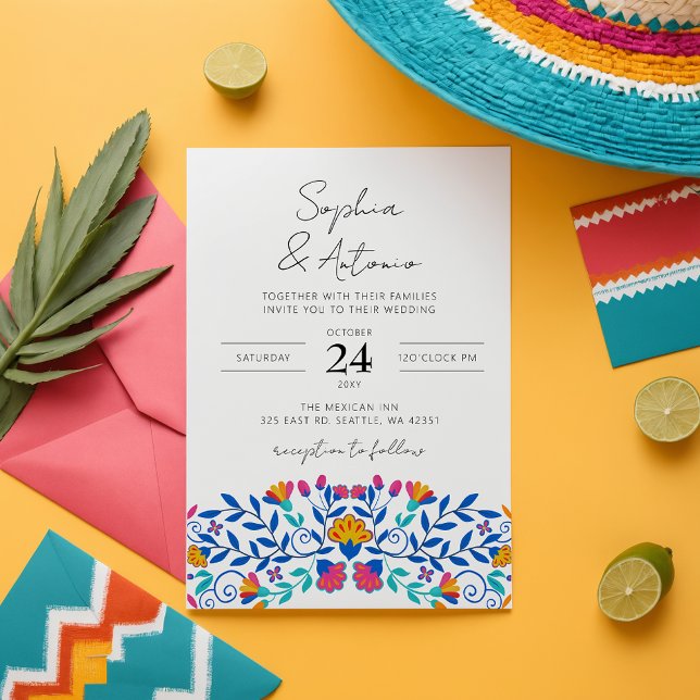 Casamento Floral Fiesta Mexicano Vibrante Orçament (Budget Vibrant Mexican Floral Fiesta Wedding Invitation)