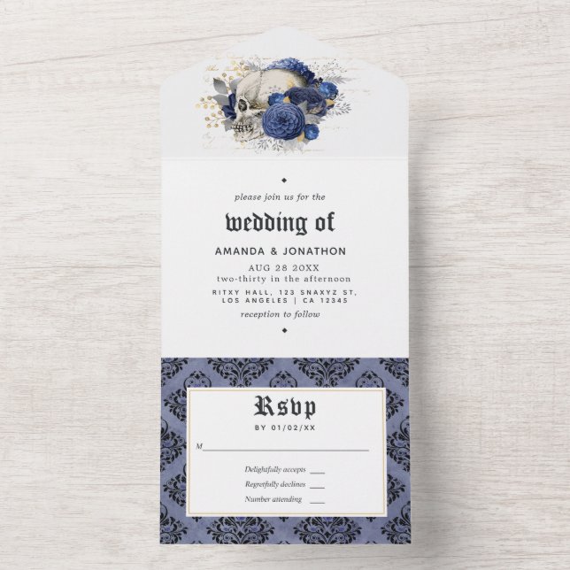 Casamento Floral Gótico Azul Marinho e Dourado (Interno)