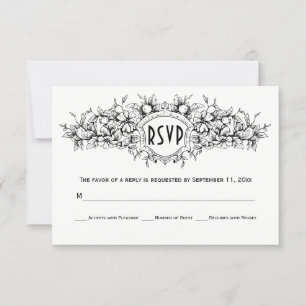 Casamento floral heráldico preto RSVP