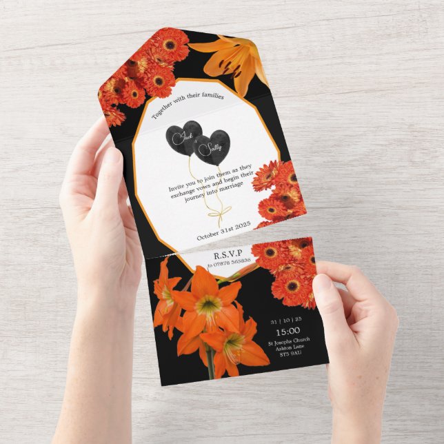 Casamento Floral Laranja e Preto (Aba destacável)