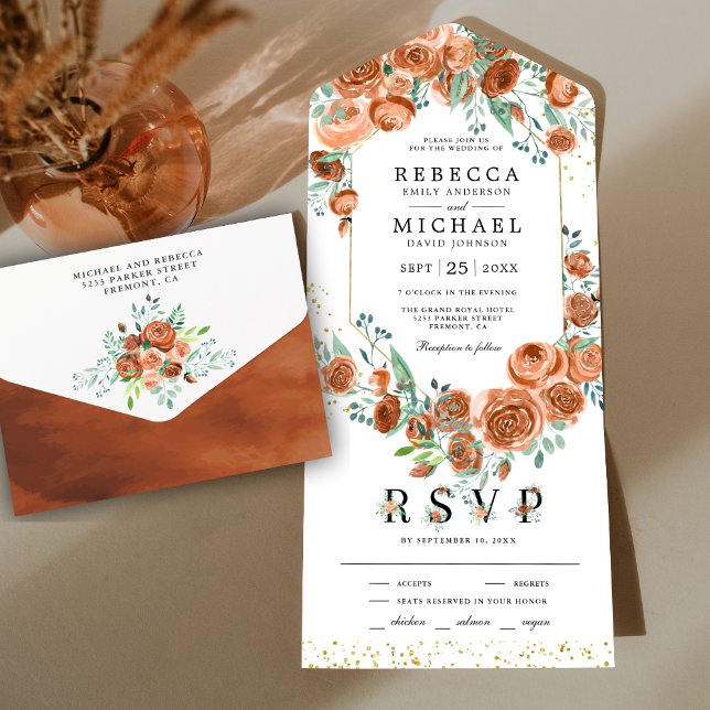 Casamento Floral Laranja Queimada Terrosa Moderna (Criador carregado)