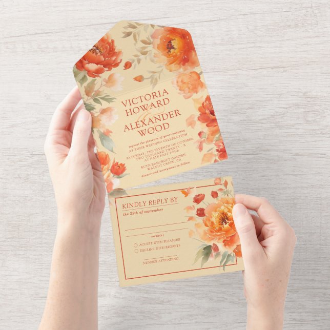 Casamento Floral Laranja Queimado (Aba destacável)