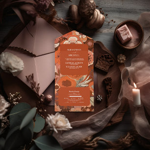 Casamento floral laranja queimado Retro Groovy