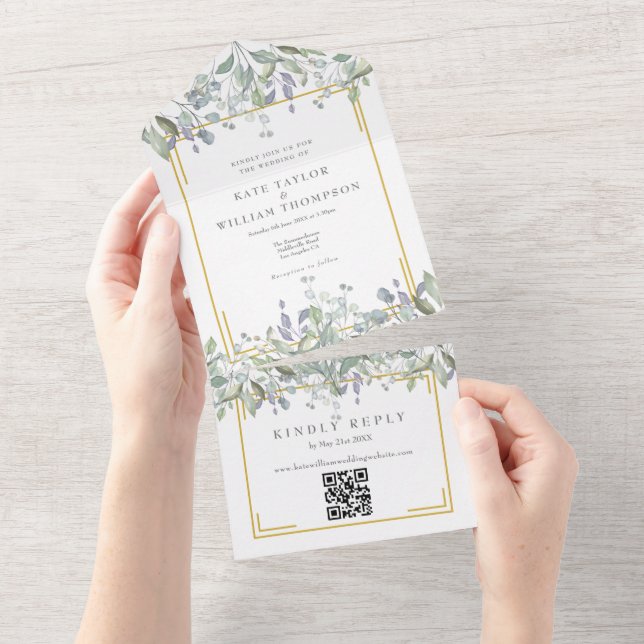 Casamento Floral Lilás Salvia Geométrico Código QR (Aba destacável)