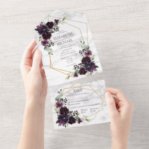 Casamento Floral Marble Geométrico com Roxo de Pl