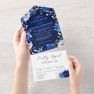 Casamento Floral Metálico Real Azul Prateado Bran