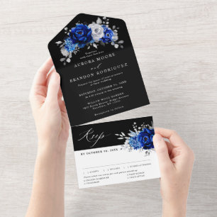 Casamento Floral Metálico Real Azul Prateado Branc