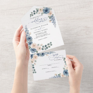 Casamento Floral Moderno Azul Empoeirado Bege Rosa