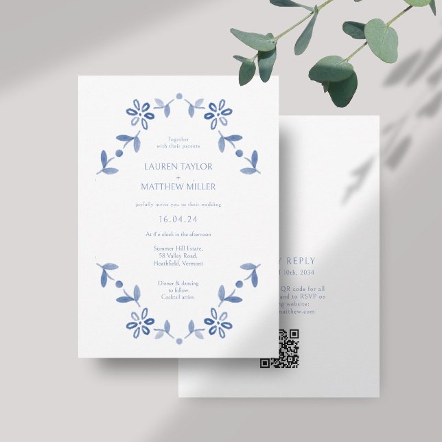 Casamento Floral Moderno Branco + Azul (Criador carregado)