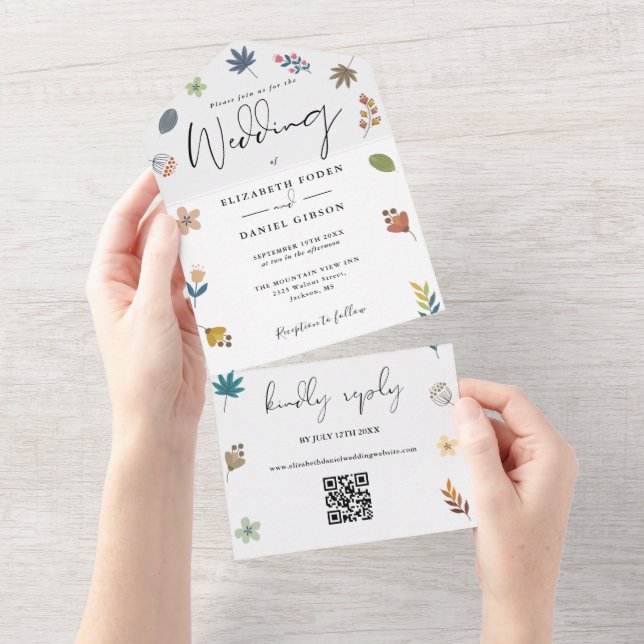 Casamento Floral Moderno Código QR Roteiro Elegant (Aba destacável)