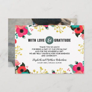 Casamento Floral Moderno Obrigado Cartões com foto