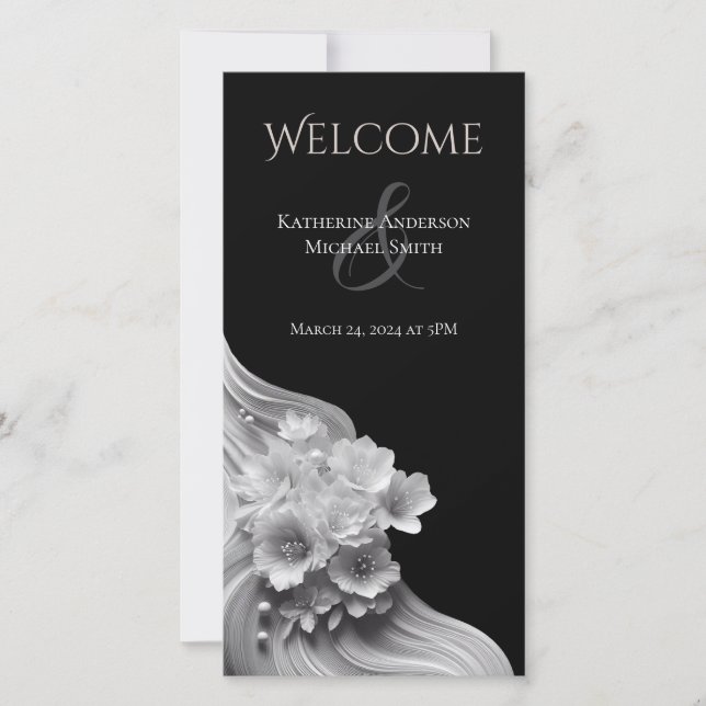 Casamento Floral Moderno Preto e Branco (Frente)