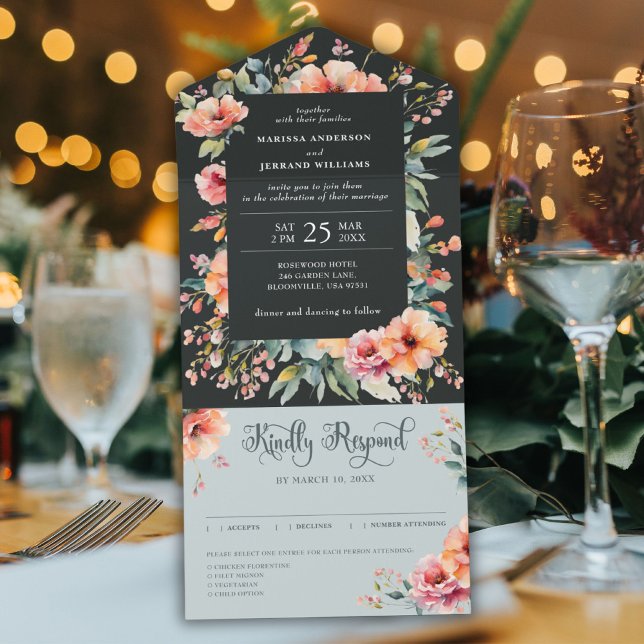 Casamento Floral Moderno Rustic Country Sage (Rustic Country Sage Green Modern Floral Wedding All In One Invitation)