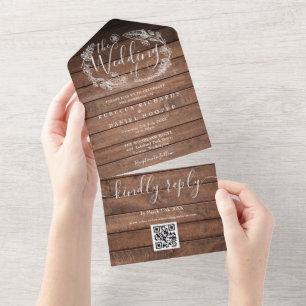 Casamento Floral Monograma Código QR Madeira Rústi