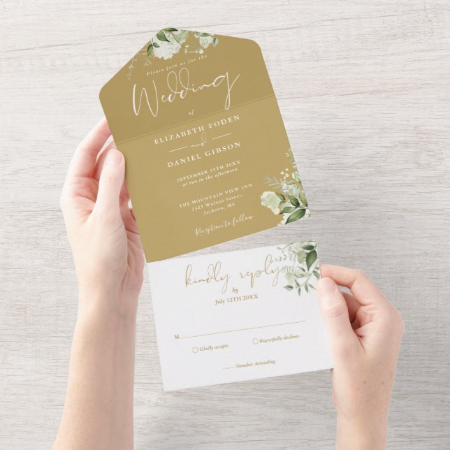 Casamento Floral Monograma Script Dourado Verde (Aba destacável)