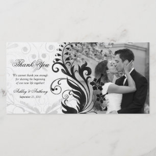 Casamento Floral Negro e Branco Obrigado Cartões d
