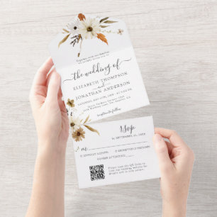 Casamento Floral Outono Creme Sépia Daisy QR RSVP