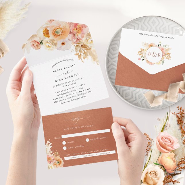 Casamento Floral Peach Terracotta com RSVP (Criador carregado)