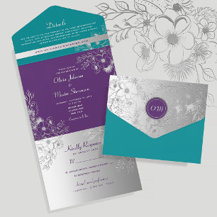 Casamento Floral Prateado Turquesa Violeta