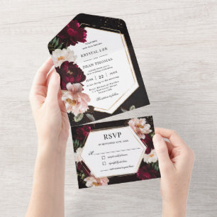 Casamento Floral Preto Escuro-Moody Burgundy