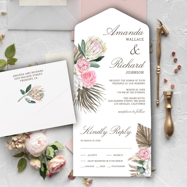 Casamento Floral Protea Rosa Blush Boho Rústico (Criador carregado)
