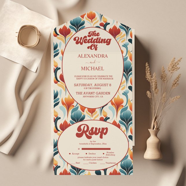 Casamento Floral Retro Groovy dos Anos 70 (Criador carregado)