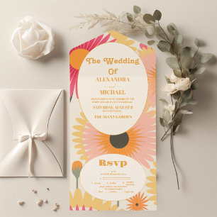 Casamento Floral Retro-Rosa Moderno e Amarelo