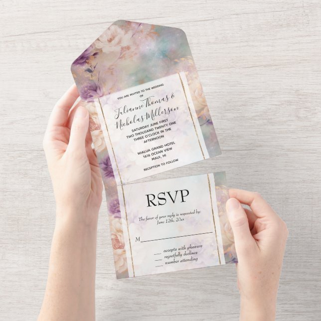 Casamento Floral Romântico De Turquesa Roxo (Aba destacável)
