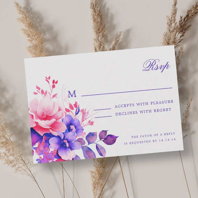 Casamento Floral Romântico Elegante RSVP Purple (Elegant Romantic Floral Wedding RSVP Purple )