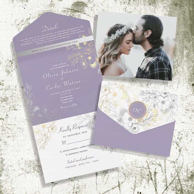 Casamento Floral Romântico Vintage Roxo (Criador carregado)